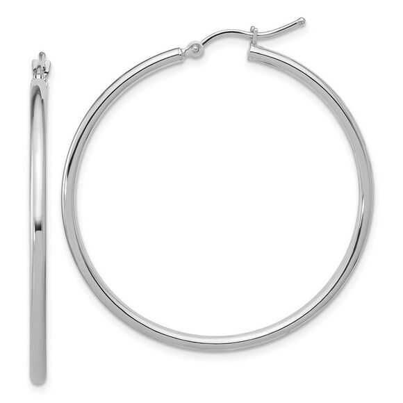 2mm Round Hoop Earrings in 14k White Gold 40mm (1 1/2 Inch)